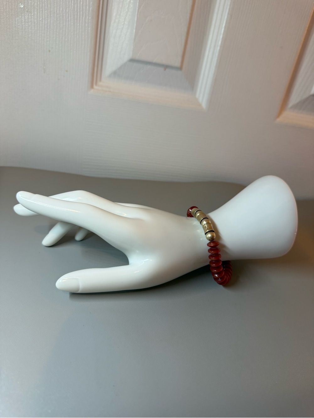 Red & Gold Beaded Stretch Bracelet Statement Jewelry 🗽🖤